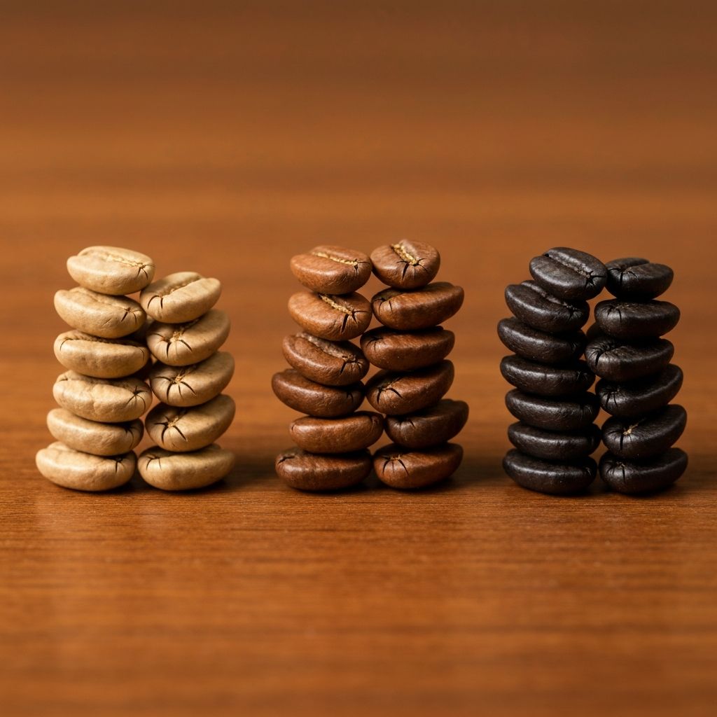 Röstkompass: Lichter, mittlerer und dunkler Kaffee nebeneinander